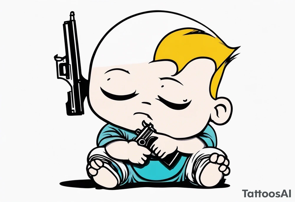 Baby tries to kill himself by pointing a gun at his own head tattoo idea