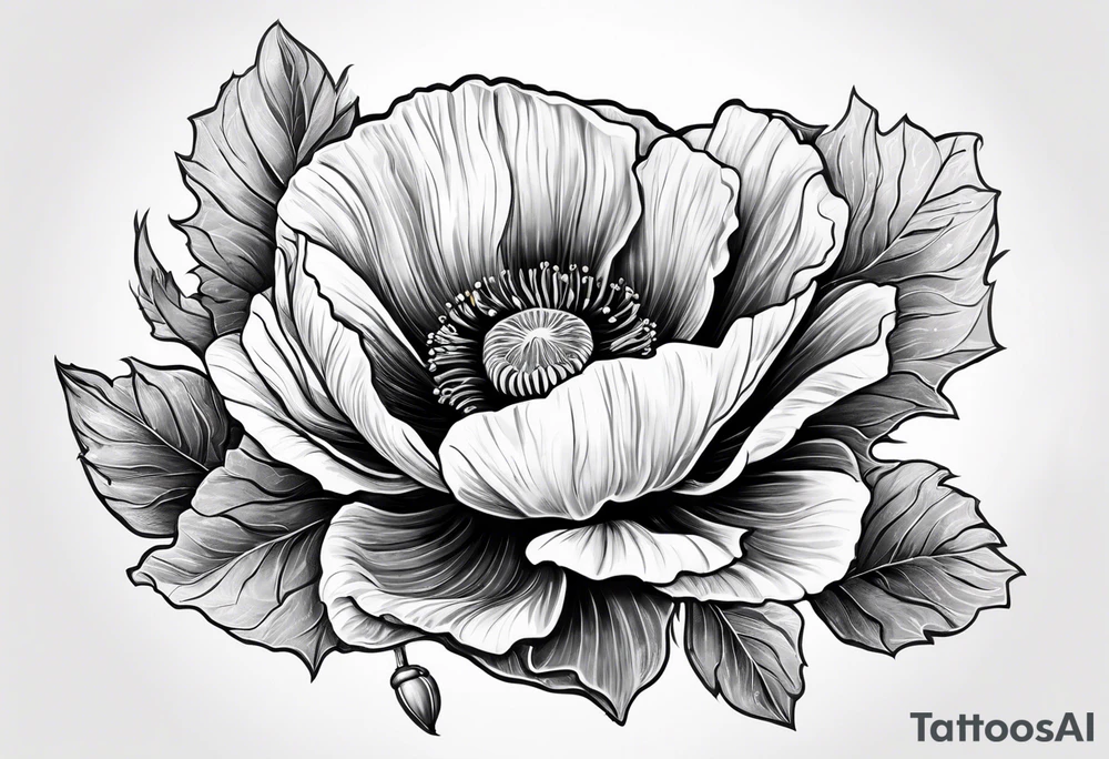 Rocks protecting poppy flower from elements tattoo idea