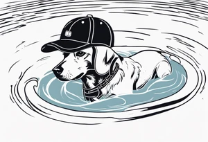 dog in a pool wearing water polo cap tattoo idea