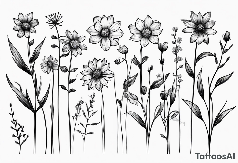 small long stem wildflowers tattoo idea