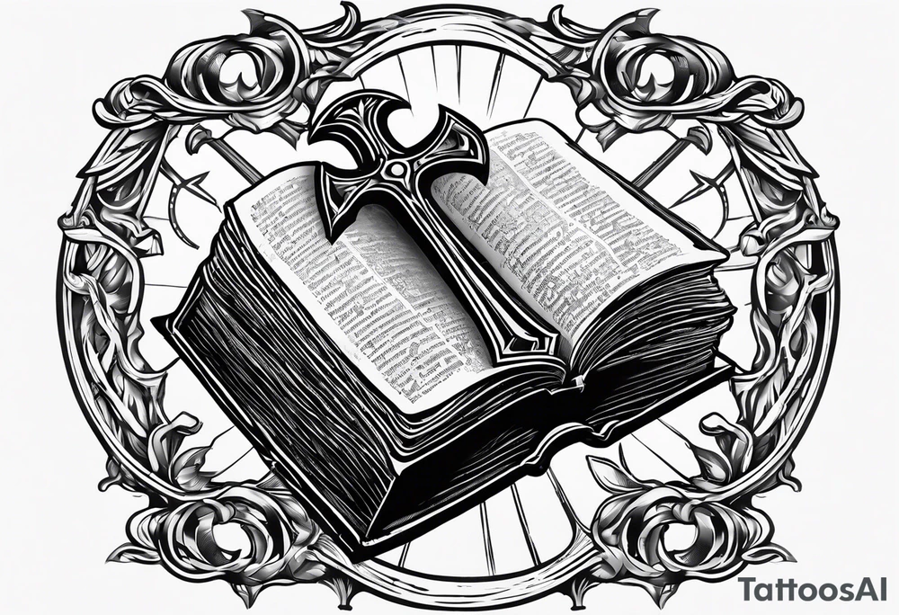 The symbol of Matthias a open Bible and a battle Axe tattoo idea