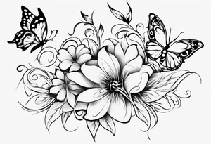 Flower and butterflies thin tattoo which will wrap around ankle horizontally which is larger in the centre tattoo idea