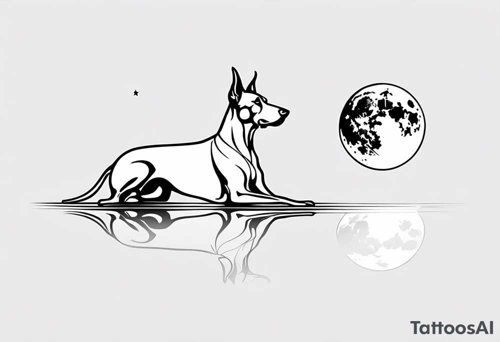 doberman is floating by the moon tattoo idea