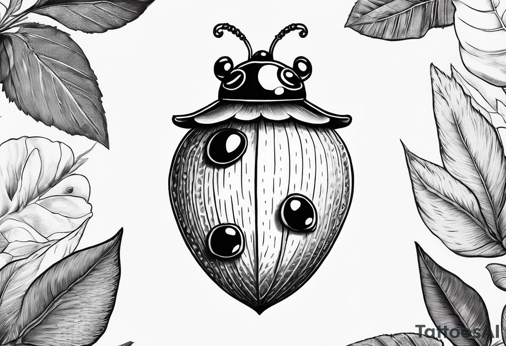 Acorn with open cap and ladybug tattoo idea