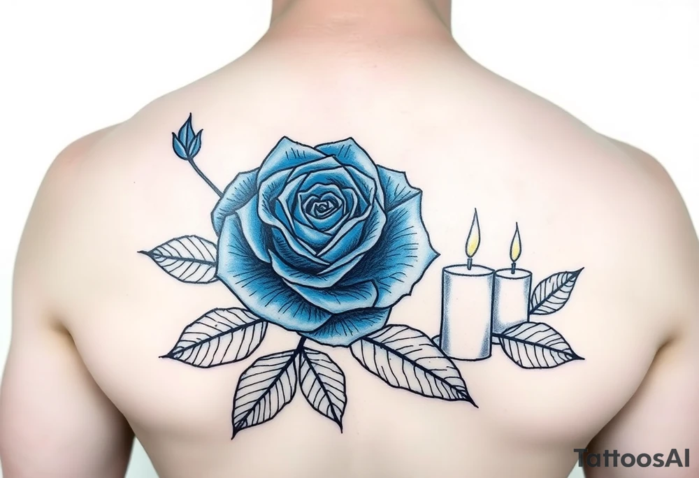 Blue, rose, water, candles tattoo idea