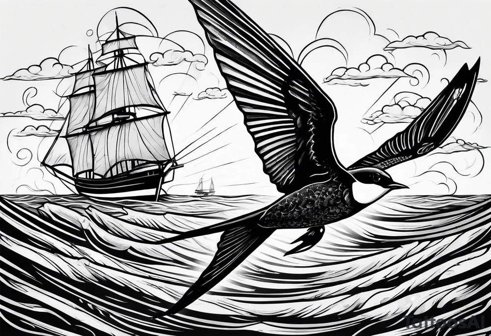 Swallows, sail boat, the ocean tattoo idea