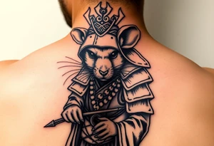 rat dressed up as queen samurai tattoo idea