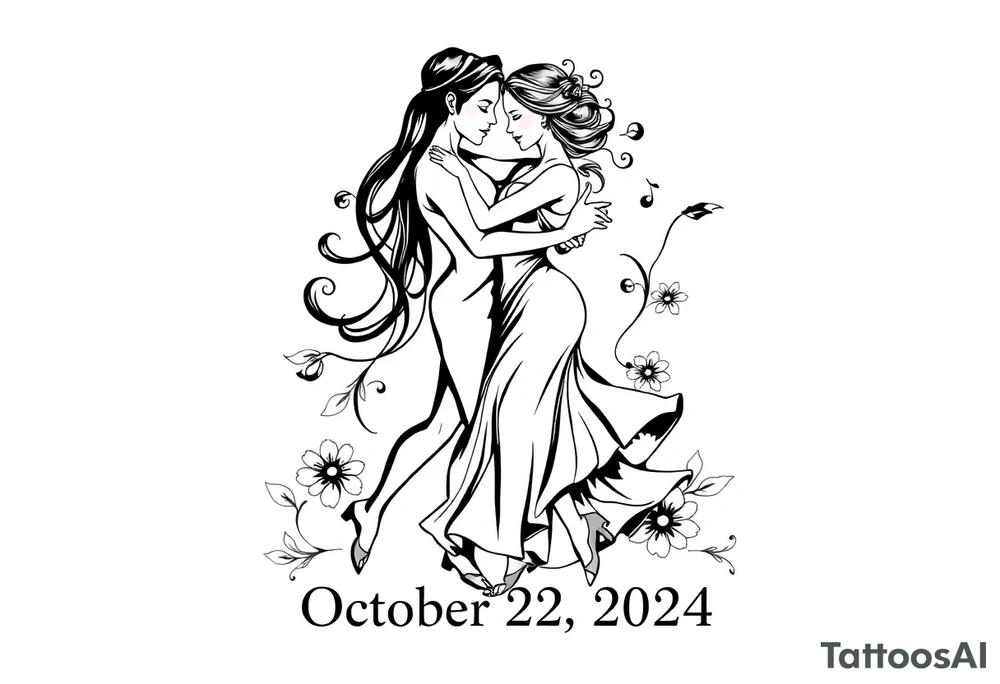 the date October 22, 2024. With the name ‘Lady’. salsa music and dancing elements. tattoo idea