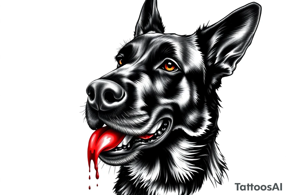 Belgian black sheepdog with a bloody mouth. tattoo idea