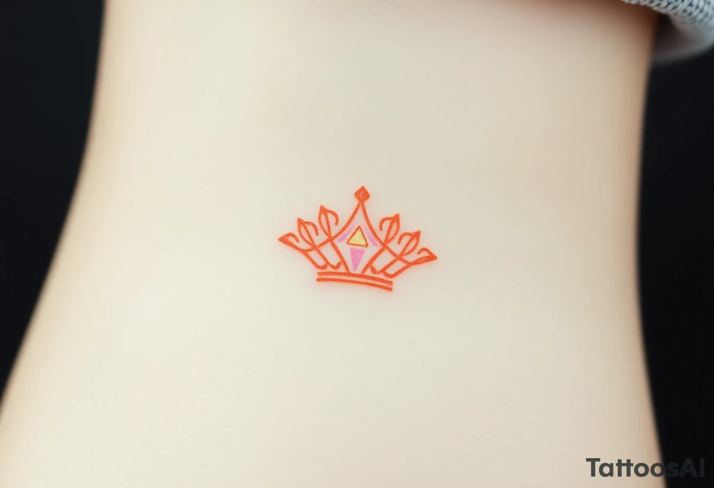 A crown with one perfect diamond in the center, shaded in soft pastel pink and light gold for a subtle, elegant touch tattoo idea