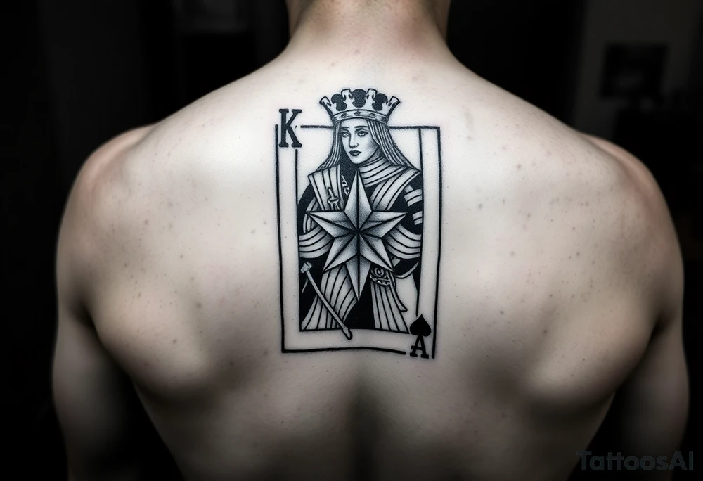 king of hearts card with army star tattoo idea
