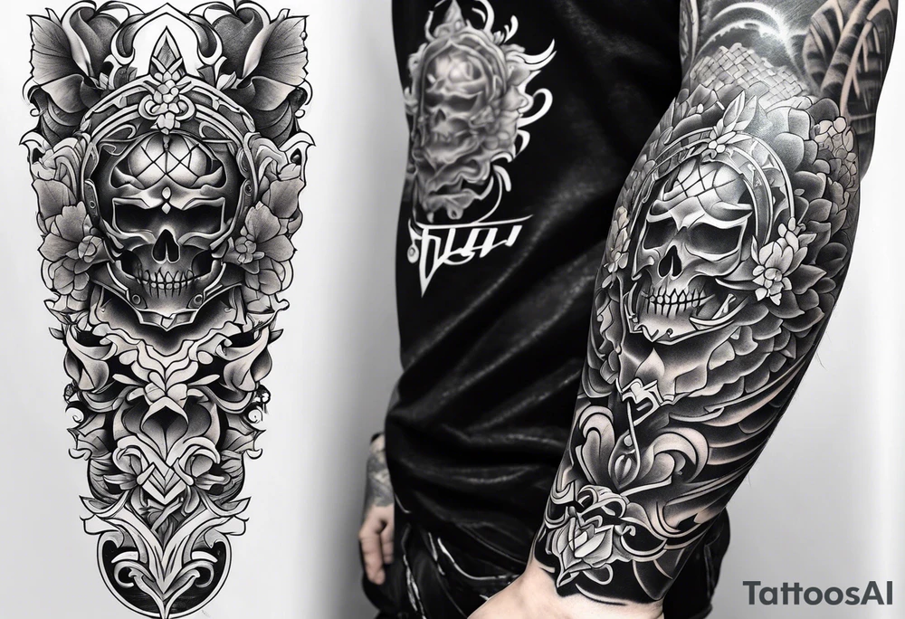 shin sleeve armor tattoo idea