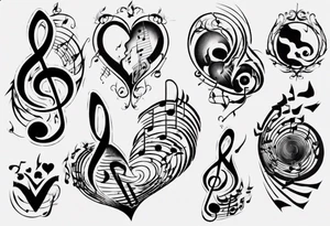 music stave hearth tattoo idea