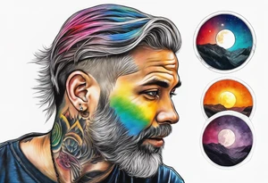 Full moon realistic, with one side rainbow edge tattoo idea