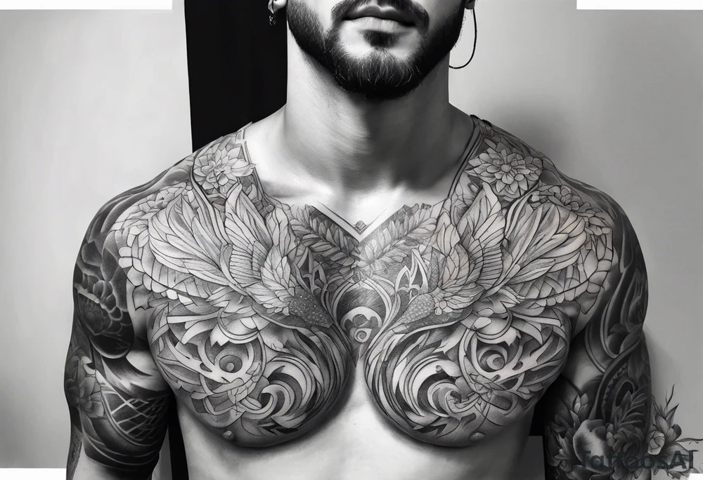 Chest to half sleeve tattoo idea