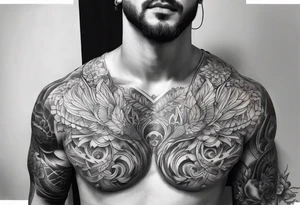 Chest to half sleeve tattoo idea