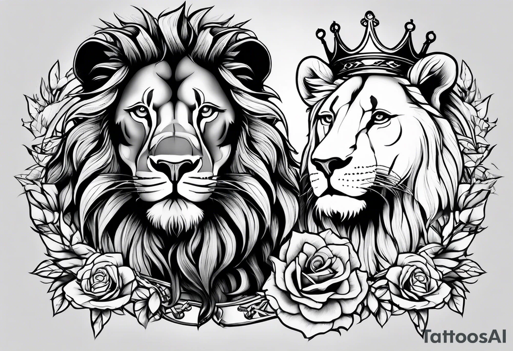 Lion and lamb tattoo with crown of thorns tattoo idea