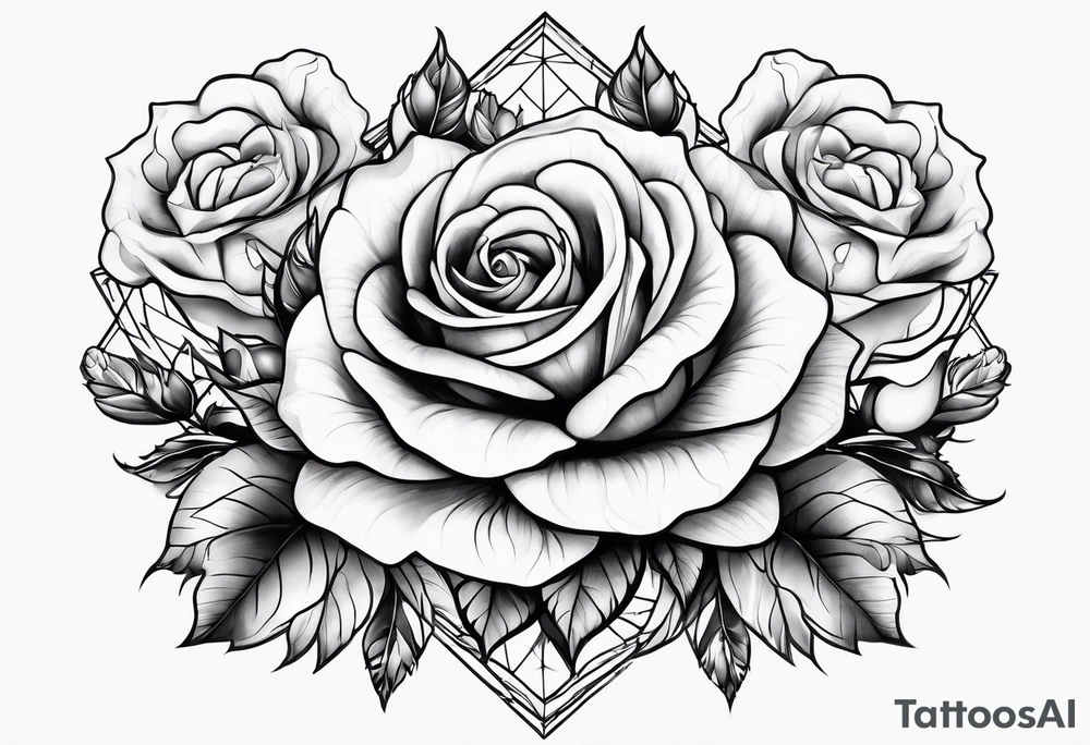 Tesseract with big roses and small stars tattoo idea