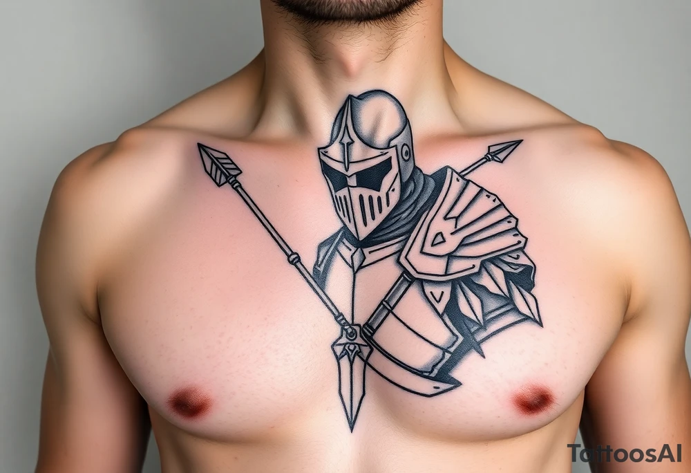 chest japan theme knight with arrow tattoo idea