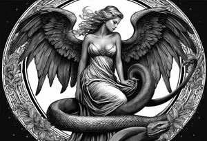 Lucifer (half angel and half snake) wraps the moon tattoo idea