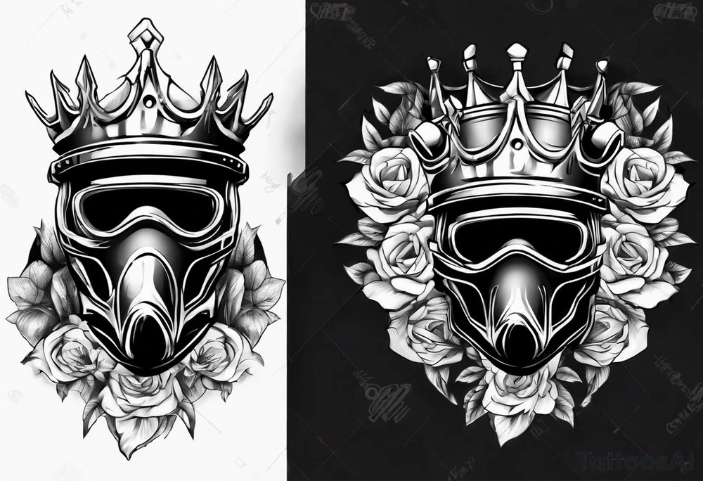 motorbike helmet with a crown on top tattoo idea