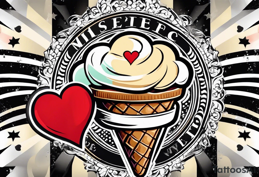 ice cream cone with one red heart tattoo idea
