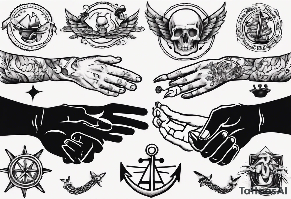 The hand shakes the other hand tattoo idea