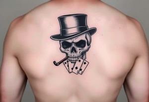 skull with top-hat and cigar in his mouth, playing cards. tattoo idea
