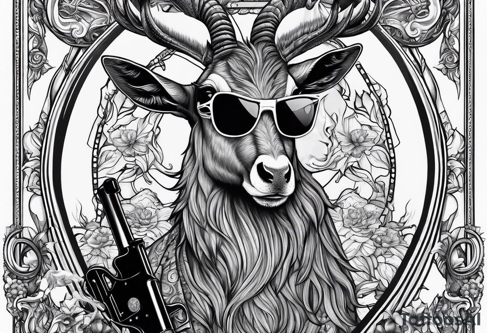 capricorn with sunglasses and shotgun tattoo idea