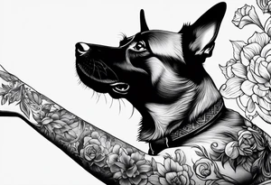 female dog reaching for hand of woman tattoo idea