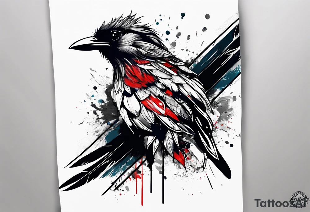 Feather turning into birds trash polka tattoo idea