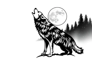 lone wolf howling at full moon with northern lights backdrop tattoo idea