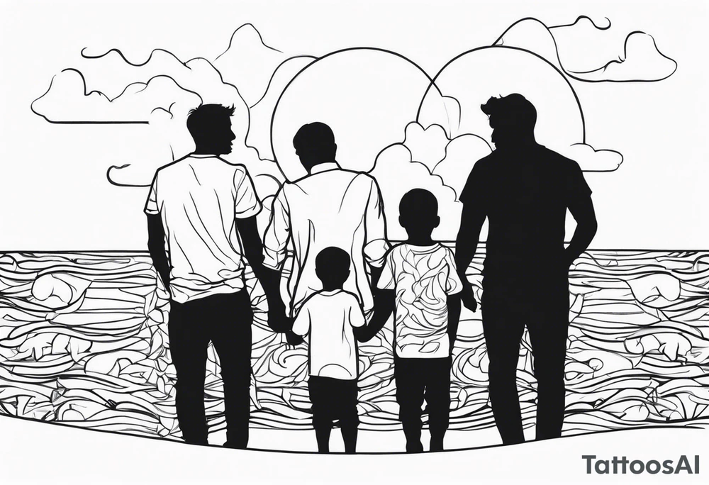 father sons silhouette tattoo idea