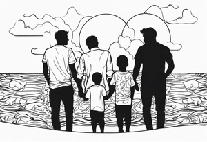 father sons silhouette tattoo idea