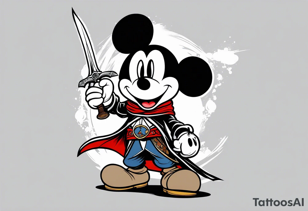 mickey mouse as assassins creed with blade tattoo idea