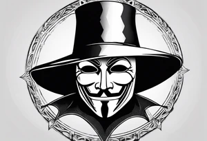 v for vendetta, mask only. No hat. Compass surround tattoo idea