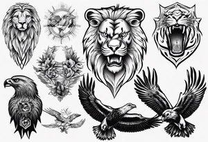 Adler und Löwe je halbseitig zusammengefügt tattoo idea