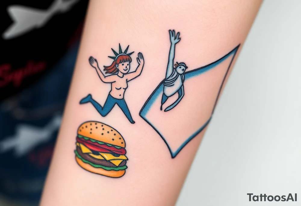 Scooba diver, diving with manta ray belly to belly, huge big mac burger, statue of liberty, in los santos, tattoo idea