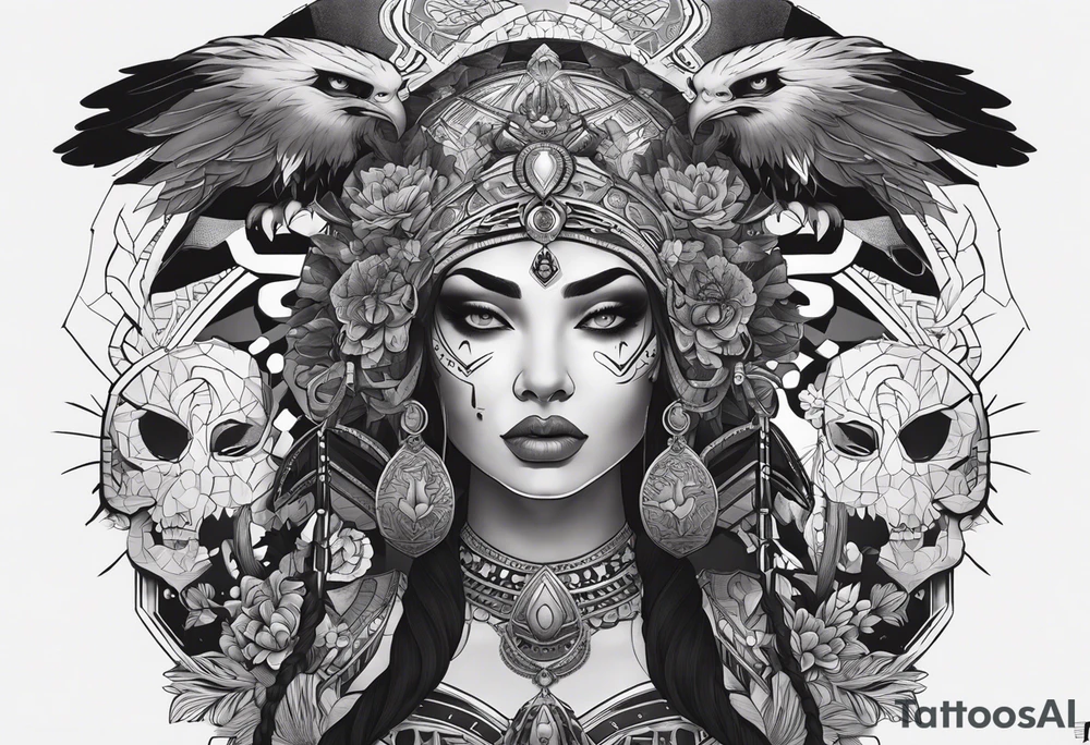 kali ma, alien goddess, valkrye, pirate, divine feminine, zenza resonance, pachamama, lotus azul, blank panther, eagle, skull, 5D, nueva gaya, dna 12 tattoo idea