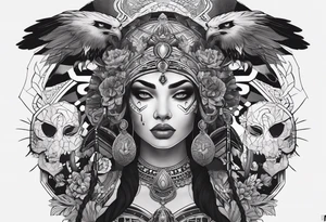 kali ma, alien goddess, valkrye, pirate, divine feminine, zenza resonance, pachamama, lotus azul, blank panther, eagle, skull, 5D, nueva gaya, dna 12 tattoo idea