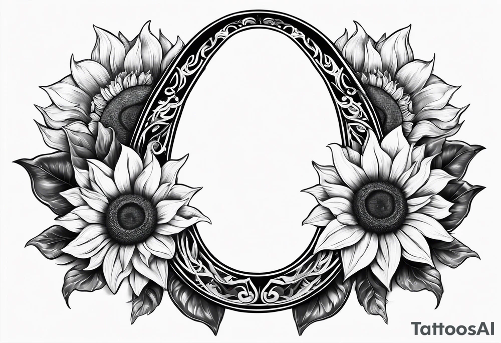 Realistic Horseshoe around a sunflower tattoo idea