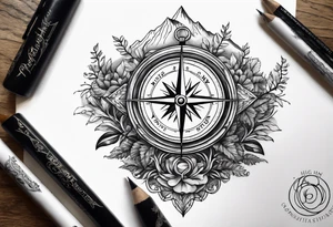 Long Vine branch mountains sea 
music compass tattoo idea