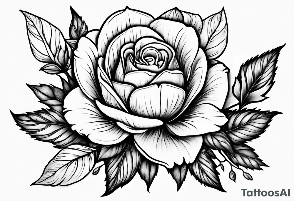 Floral design with a rose lilac magnolia Azalea Lisanthus sunflower tattoo idea