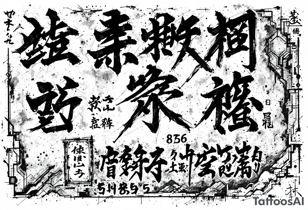 japanese kanji and numers arranged like a japanese shipping label tattoo idea