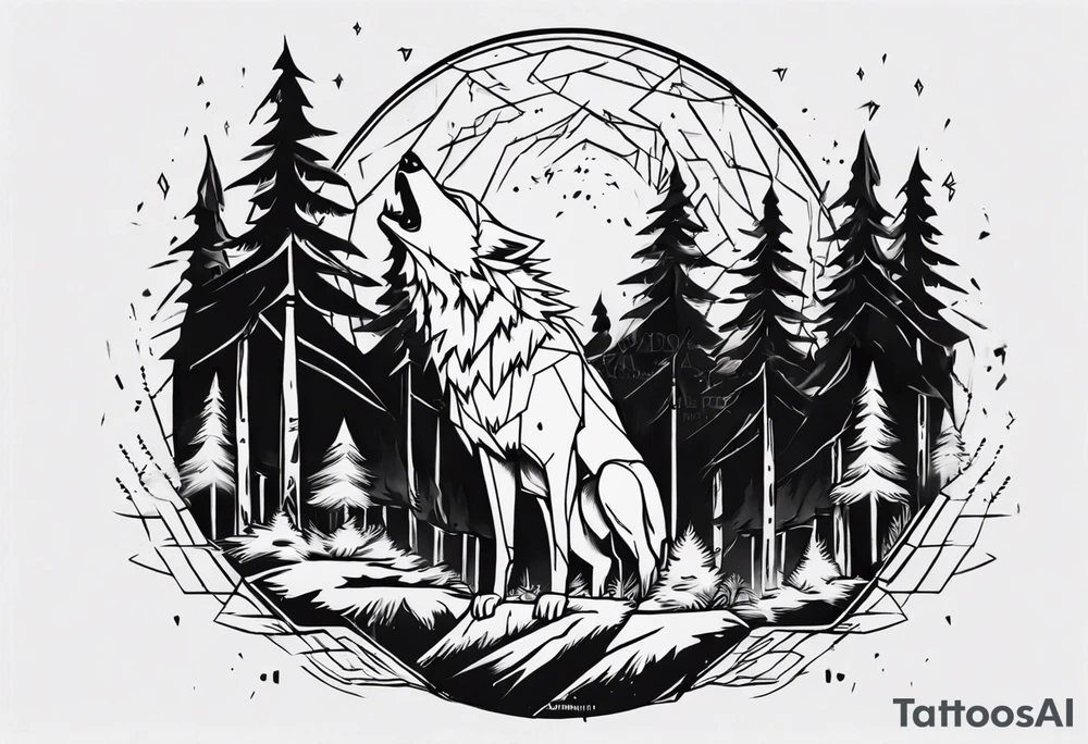 lightning over forest with wolf howling on drum tattoo idea lightning over forest with wolf howling on drum tattoo idea