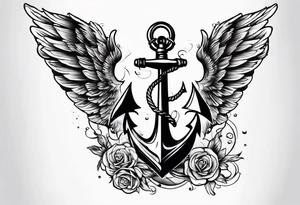 a ship anchor with an s through the anchor and angle wings on the left and right side tattoo idea