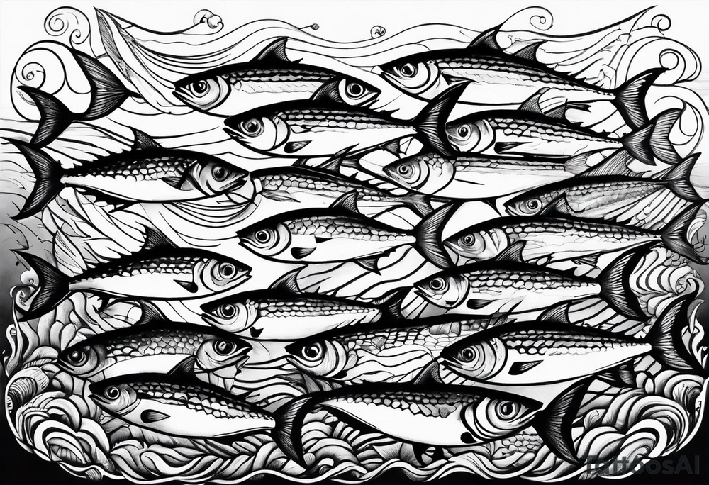 Shoal of mackerel in the ocean tattoo idea