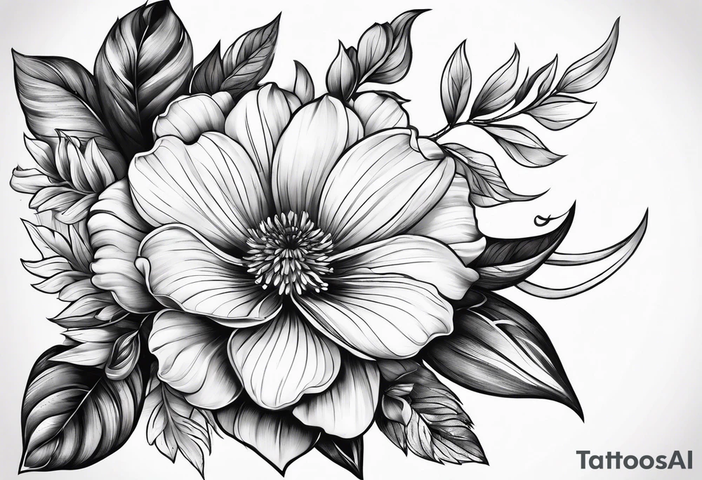 beautiful flowers with leaf tattoo idea