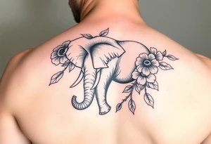 Elephant sleeve with flowers tattoo idea