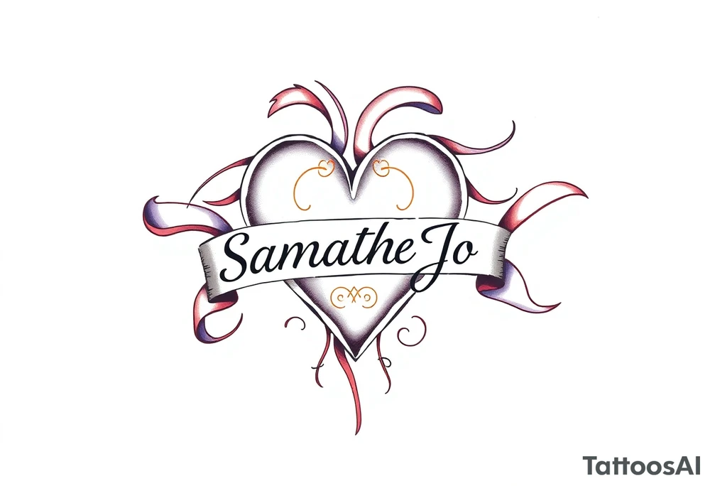 heart with flowing ribbons with the name Samantha Jo tattoo idea